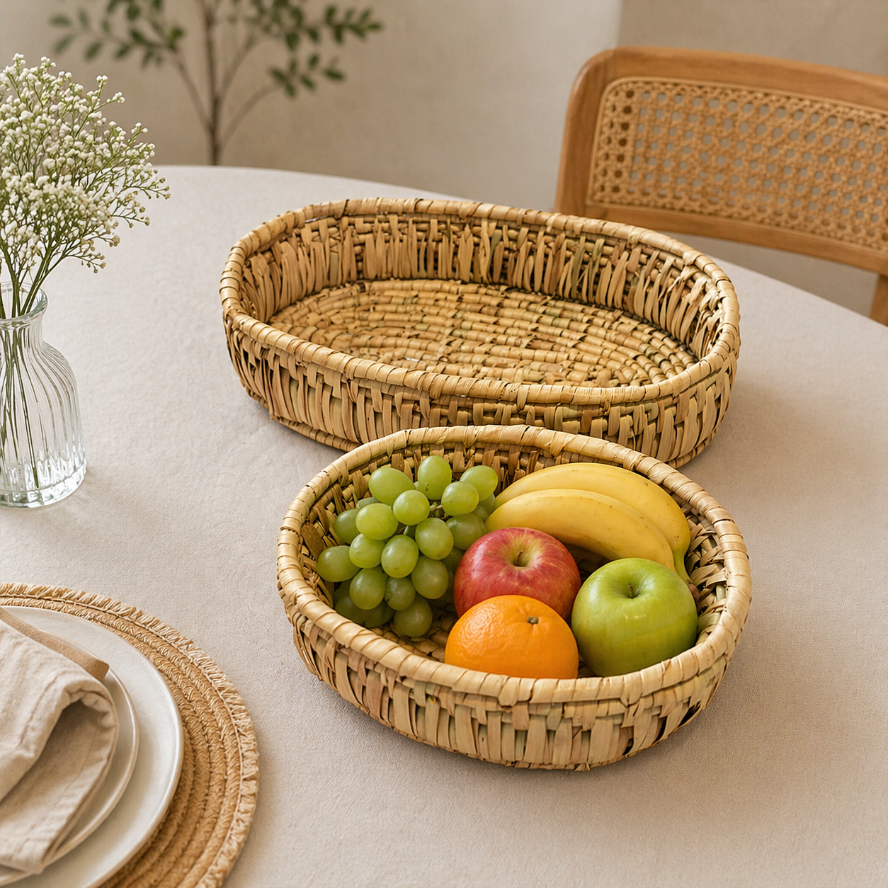 Handwoven Natural Fruit Basket Set
